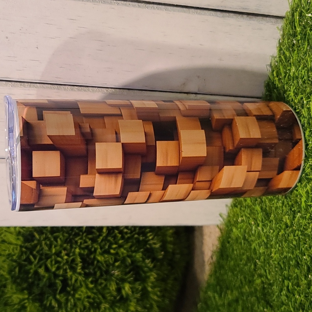 WOOD BLOCK Themed Tumbler, NWT  20 oz Stainless steel - hot/cold